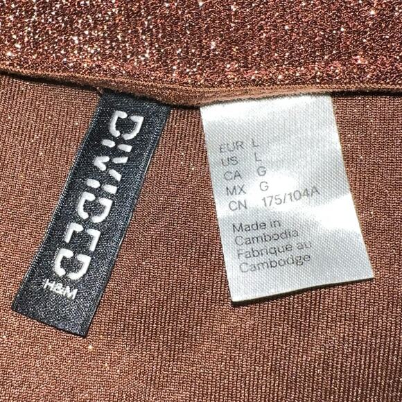 H&M Divided Brown Glitter Ruched Cut-Out Bodycon Dress – Size Large - Picture 8 of 8